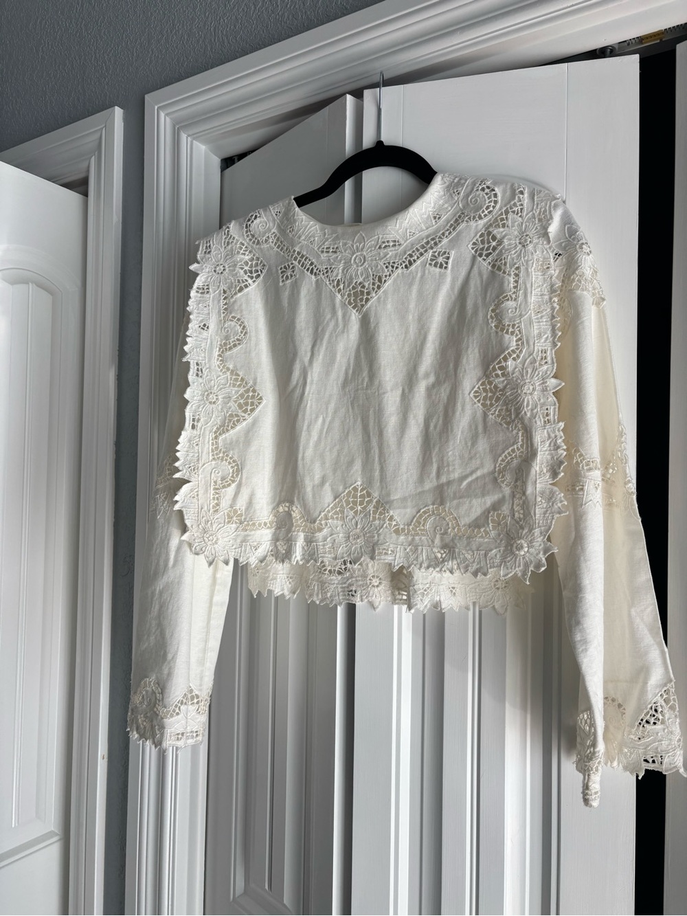 Sea New York Cream Lace-Trim Long Sleeve Top
